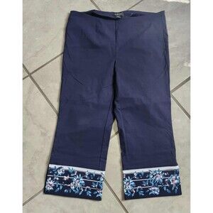 Michel Studio Navy cropped pants floral hem 22" Inseam NEW size 16